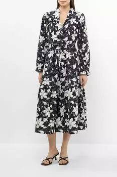 Платье хлопковое на поясе с принтом Auranna