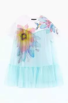 Платье хлопковое с накидкой из сетки и принтом Bell Bimbo