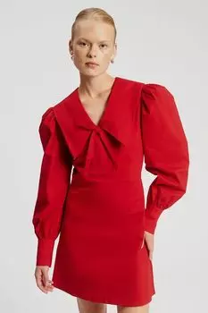 Платье хлопковое с объемными рукавами и отложным воротником Nume