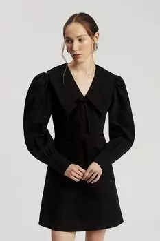 Платье хлопковое с объемными рукавами и отложным воротником Nume