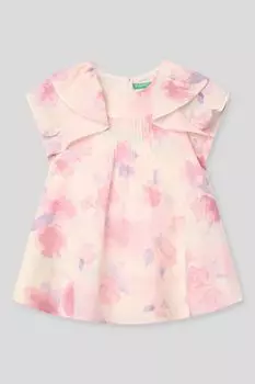 Платье хлопковое с оборками и принтом Benetton