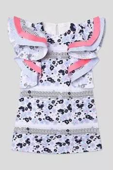 Платье хлопковое с оборками и принтом Choupette