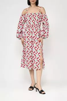 Платье хлопковое с открытыми плечами и разрезом BELUCCI