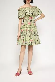 Платье хлопковое с открытыми плечами и принтом BELUCCI