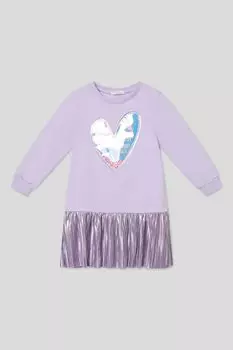 Платье хлопковое с плиссированной юбкой и аппликацией Choupette