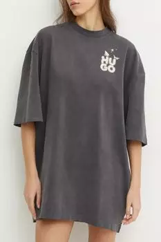 Платье хлопковое с принтом HUGO