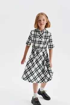 Платье хлопковое с расклешенной юбкой в клетку Silver Spoon Life