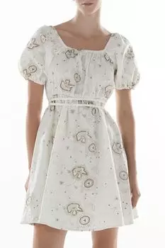 Платье хлопковое с рукавами фонариками и принтом BELUCCI