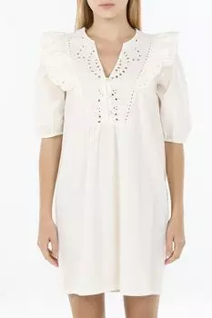 Платье хлопковое с шитьем и оборками OVS