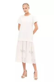 Платье хлопковое с шитьем на юбке ALEXANDER BOGDANOV