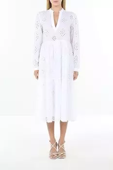 Платье хлопковое с V-вырезом и шитьем Piombo