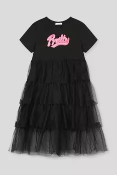 Платье хлопковое с воланами из тюля и пайетками Choupette