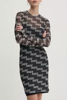 Платье из эластичной сетки с принтом HUGO