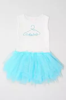 Платье из хлопкового трикотажа с воздушным тюлем EVIKA KIDS