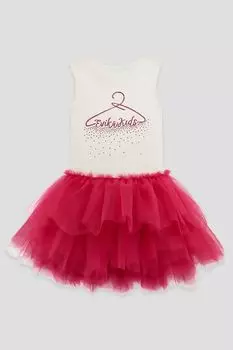 Платье из хлопкового трикотажа с воздушным тюлем EVIKA KIDS