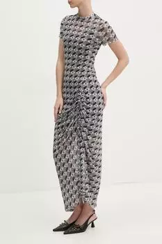 Платье из сетки с принтом и сборкой по бокам HUGO