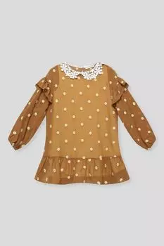 Платье из шифона с кружевным воротником и принтом Choupette