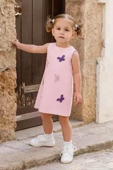 Платье из смеси льна и вискозы с аппликациями EVIKA KIDS