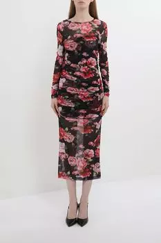 Платье из тюля с драпировкой с цветочным принтом BELUCCI