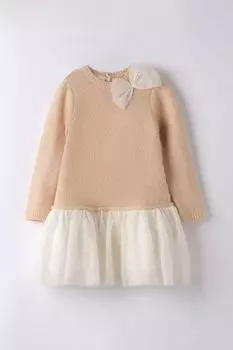 Платье комбинированное с бантом IDO