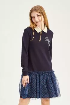 Платье комбинированное с воланом из тюля SMENA