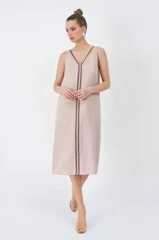 Платье льняное без рукавов с контрастной полосой ElectraStyle