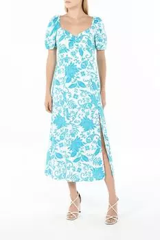 Платье льняное с рукавами фонарик и принтом OVS