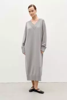 Платье макси вязаное хлопковое с V-вырезом WOOLLYWOO