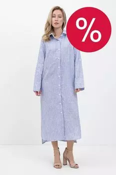Платье-рубашка льняная в полоску FABRETTI