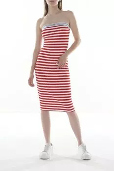 Платье с открытыми плечам в полоску Tommy Jeans