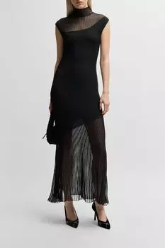Платье с воротником стойкой и прозрачными вставками HUGO