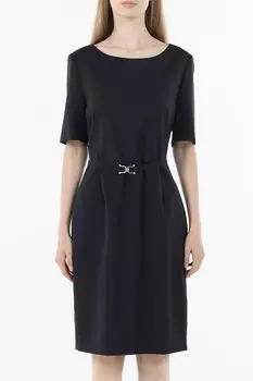 Платье шерстяное на поясе с фурнитурой BOSS