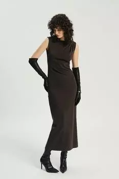 Платье трикотажное без рукавов со сборкой на плече Nume