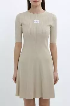 Платье трикотажное с коротким рукавом в рубчик Calvin Klein Jeans