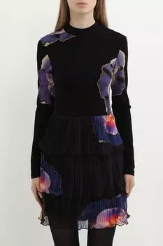 Платье трикотажное с плиссированной юбкой из воланов Desigual