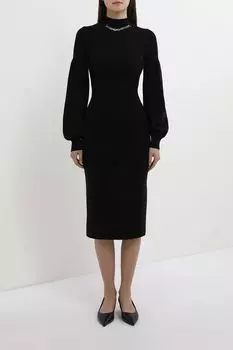 Платье трикотажное с пышным рукавом облегающее TWINSET