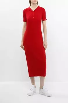 Платье трикотажное с воротником поло в рубчик PEPE JEANS