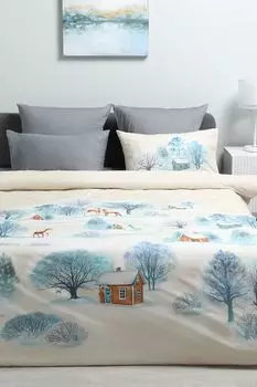 Пододеяльник хлопковый с принтом Winter vilage 21maison