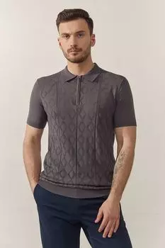 Поло текстурное с воротником на молнии DTMD