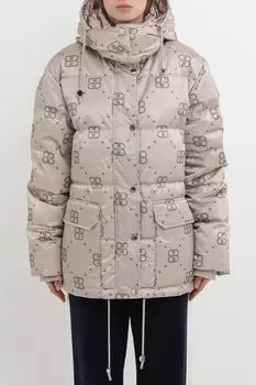 Пуховик с капюшоном и принтом из монограмм бренда BELUCCI