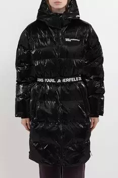 Пуховик удлиненный с капюшоном и поясом Karl Lagerfeld Jeans