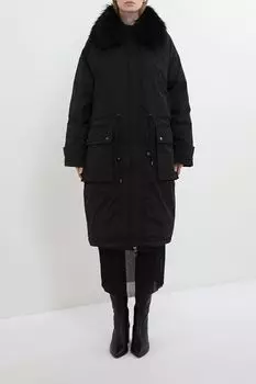 Пуховик удлиненный с меховой опушкой и поясом на кулиске BELUCCI