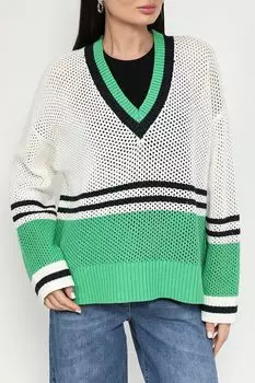 Пуловер хлопковый с контрастными деталями ажурный PEPE JEANS