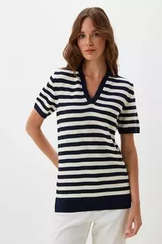 Пуловер хлопковый с коротким рукавом в полоску Marhatter