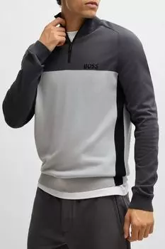 Пуловер хлопковый с воротником на молнии BOSS