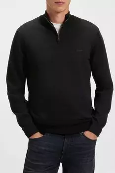 Пуловер хлопковый с воротником на молнии BOSS