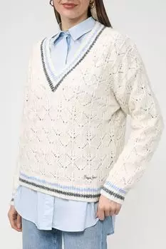 Пуловер с V-вырезом ажурной вязки PEPE JEANS