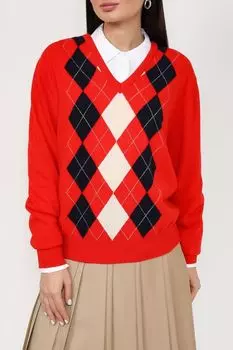 Пуловер с V-вырезом с узором ромбами Dunst