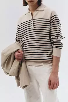 Пуловер шерстяной с воротником на молнии в полоску Dunst