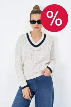 Пуловер вязаный хлопковый с контрастной полосой ElectraStyle